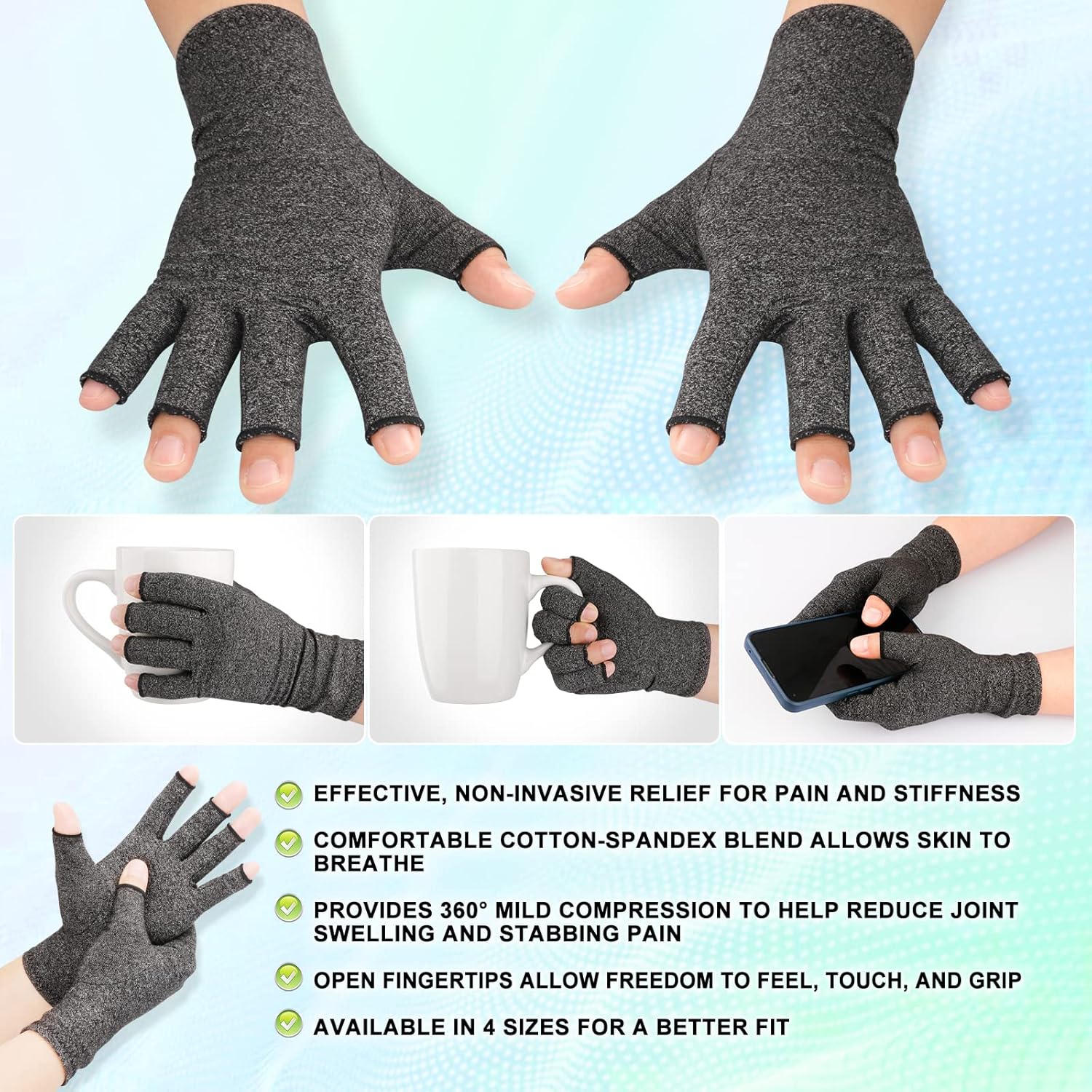 LetsLife Arthritis Compression Gloves for Women &amp; Men - Fingerless Joint Support Gloves for Pain Relief, Carpal Tunnel, Tendonitis, Breathable Cotton Blend