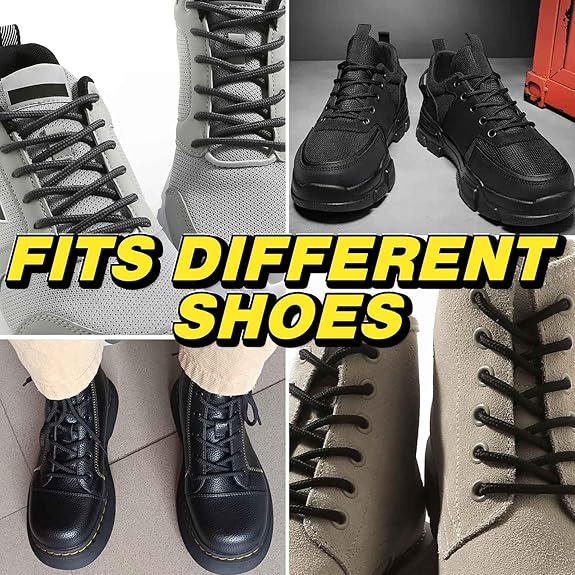 Vsudo 100cm Round Boot Laces 4mm – Heavy Duty Non-slip Shoelaces For Work Boots, Hiking Boots & Trainers, Black With Metal Tips