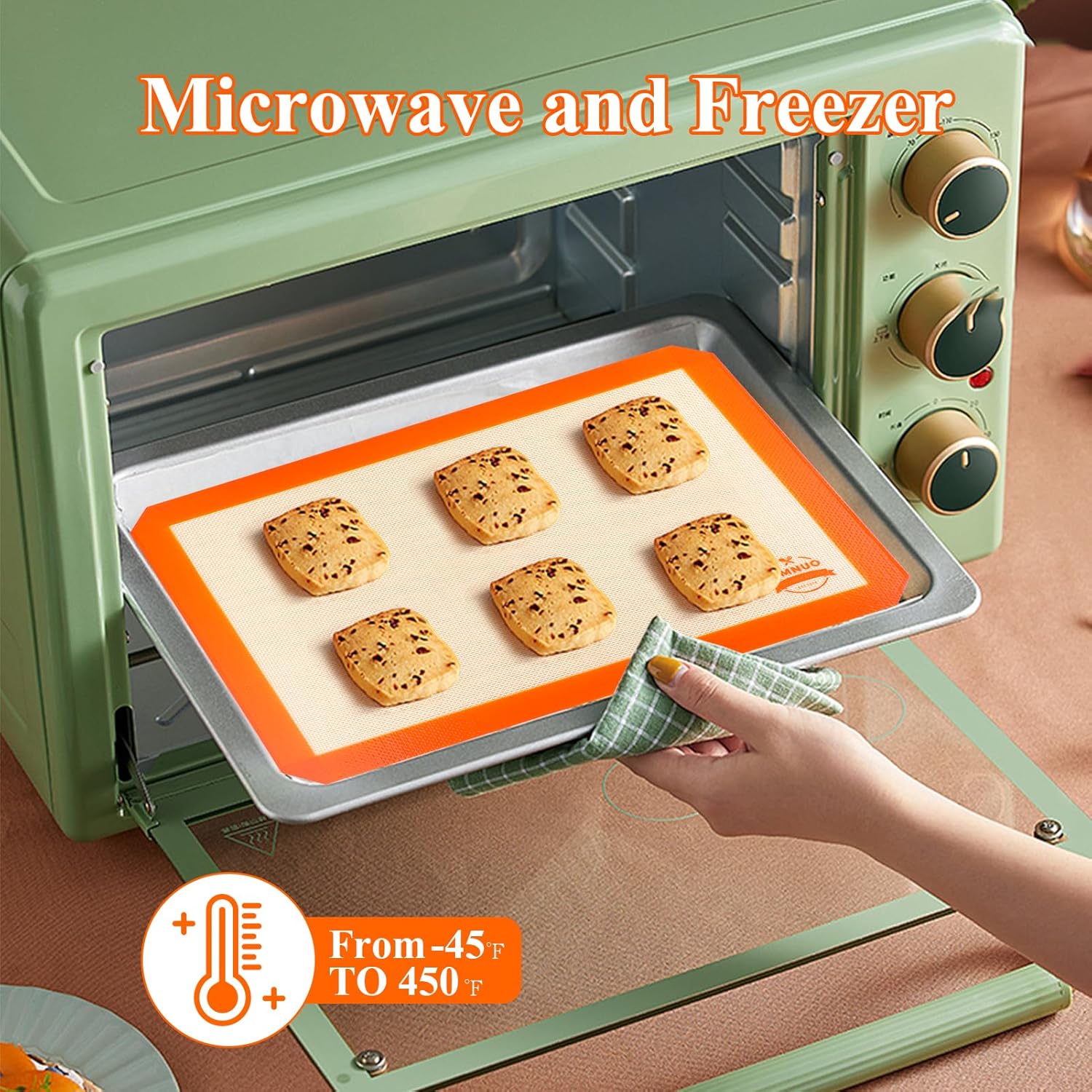 LIMNUO Silicone Baking Mat Set of 3 – Non-Stick, Reusable Oven Liners for Baking Sheets – 2 Large + 1 Small Mats – Food Grade Silicone – Orange
