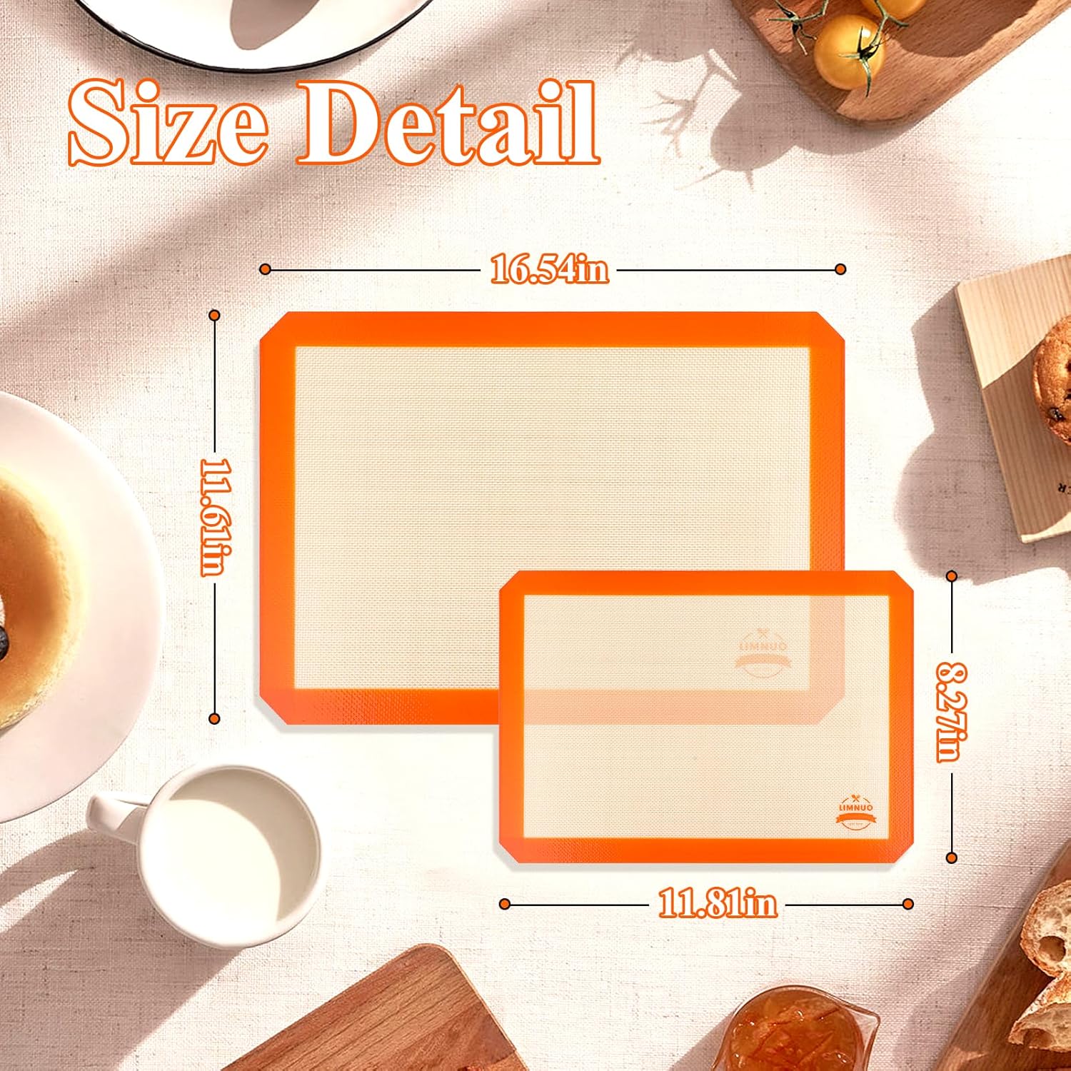 LIMNUO Silicone Baking Mat Set of 3 – Non-Stick, Reusable Oven Liners for Baking Sheets – 2 Large + 1 Small Mats – Food Grade Silicone – Orange