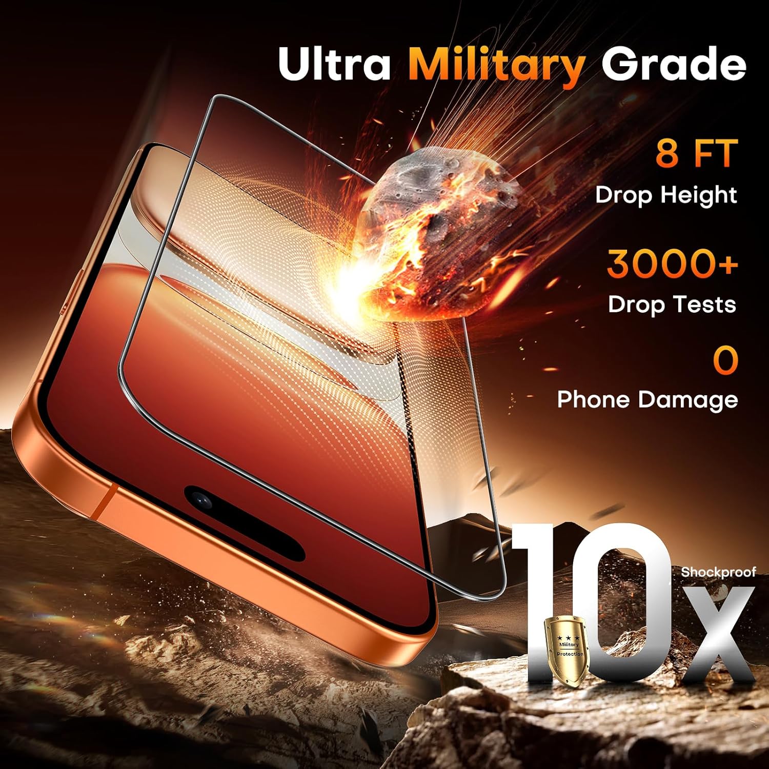 TOCOL iPhone 16 Pro Max screen protector 2-pack, 9H tempered glass with full coverage, auto install, HD clear for protection