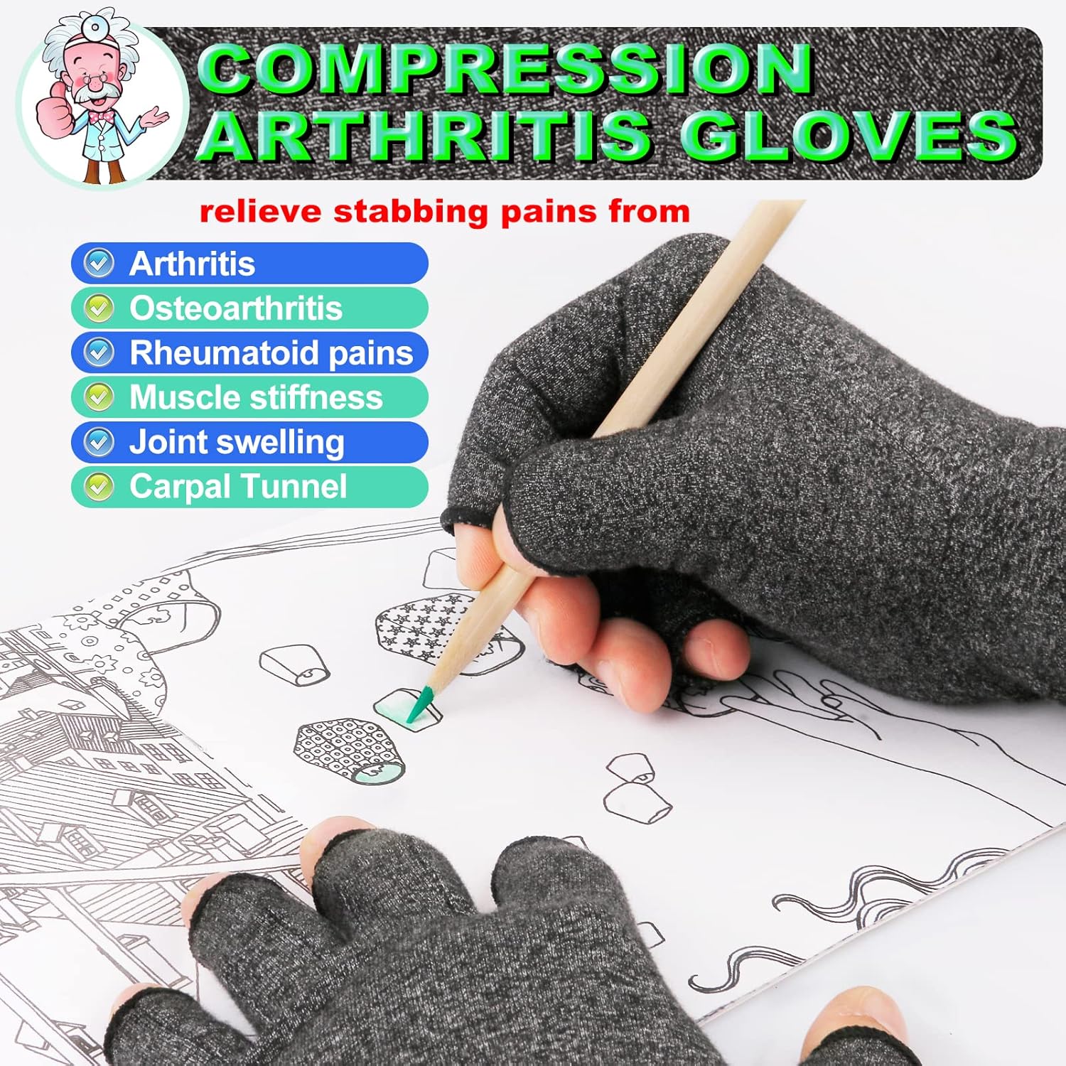 LetsLife Arthritis Compression Gloves for Women &amp; Men - Fingerless Joint Support Gloves for Pain Relief, Carpal Tunnel, Tendonitis, Breathable Cotton Blend
