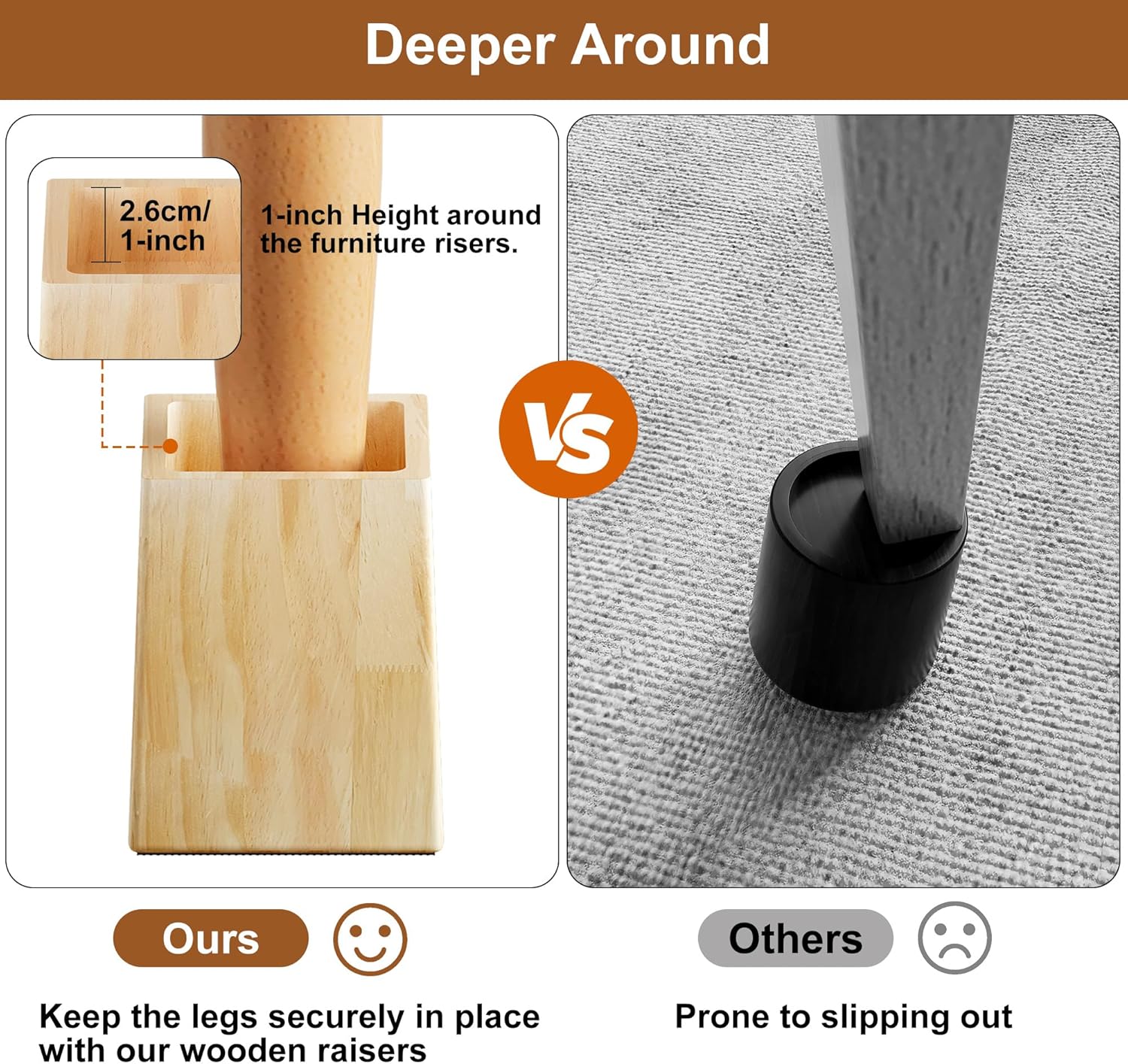 TQVAI Wood Bed Risers 5 Inch - Heavy Duty 4 Pack Furniture Risers Supports 2200 lbs - Solid Wood Table & Sofa Risers - Original Natural