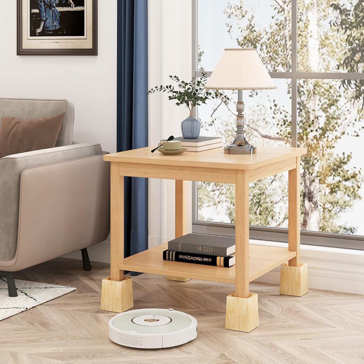 TQVAI Wood Bed Risers 5 Inch - Heavy Duty 4 Pack Furniture Risers Supports 2200 lbs - Solid Wood Table & Sofa Risers - Original Natural