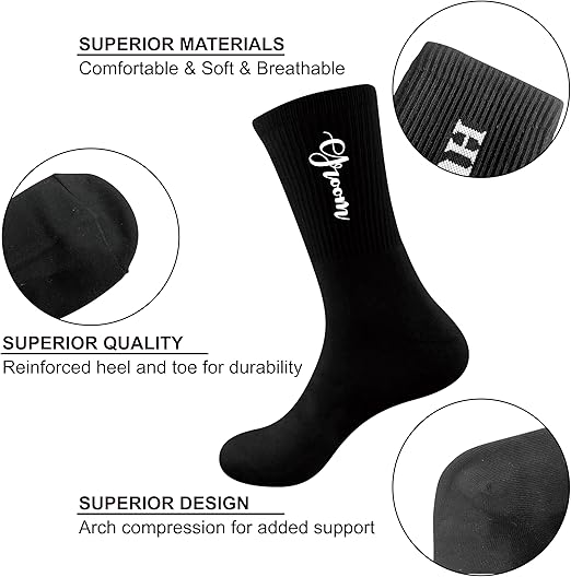 Lady&Home his and hers cotton crew socks in black and white, breathable wedding and honeymoon gift for couples.