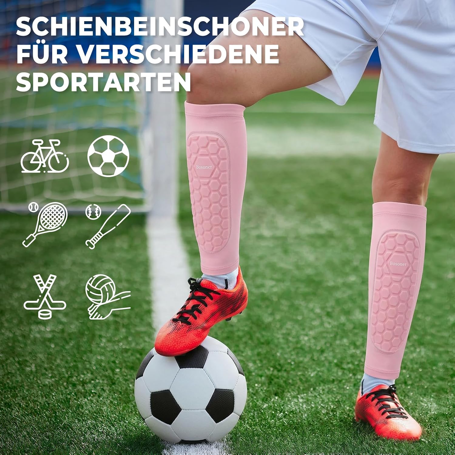 Bosoner Shin Pads Guards Size M - Pink Honeycomb Sleeve Football Socks - Lightweight, Breathable Shin Protection For Football, Rugby, Skateboarding - Boys Girls Teens Adults