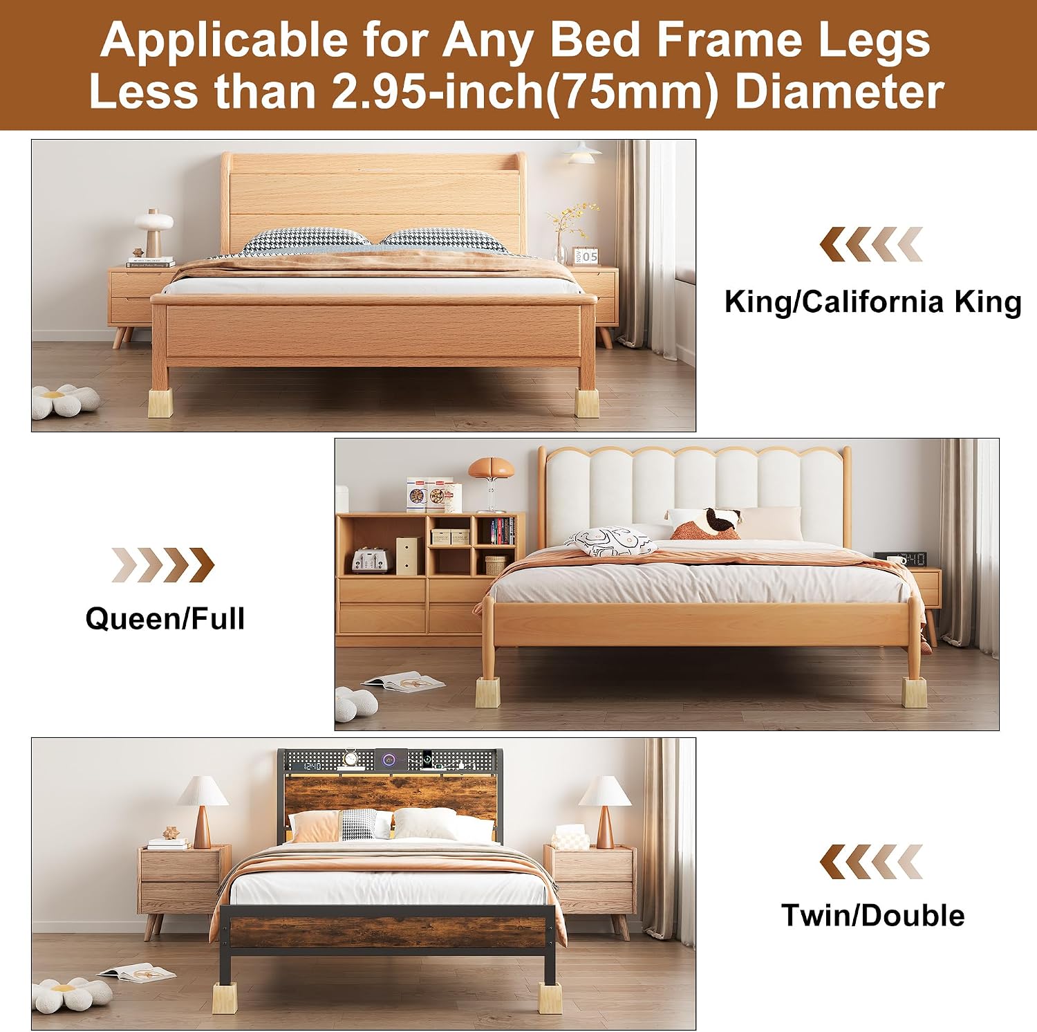 TQVAI Wood Bed Risers 5 Inch - Heavy Duty 4 Pack Furniture Risers Supports 2200 lbs - Solid Wood Table & Sofa Risers - Original Natural