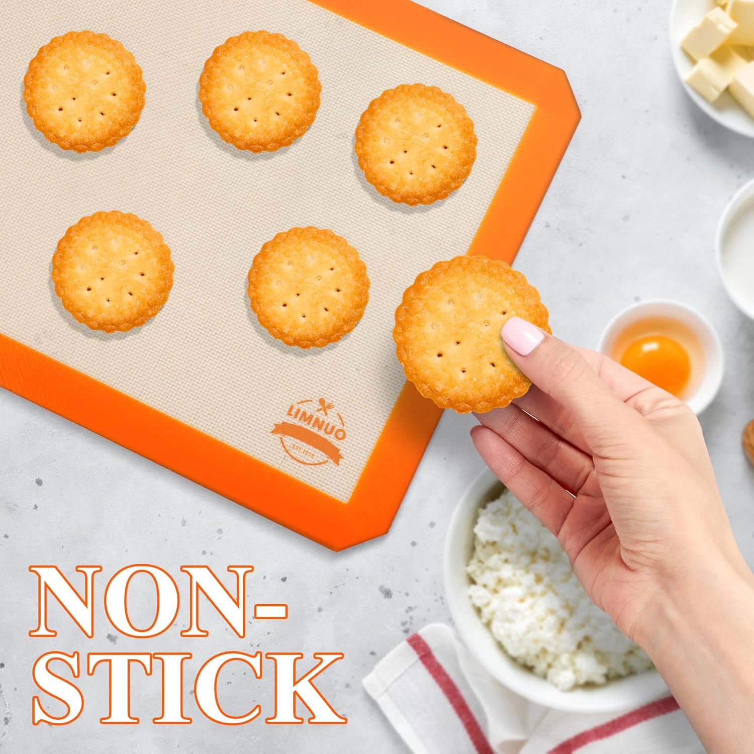 LIMNUO Silicone Baking Mat Set of 3 – Non-Stick, Reusable Oven Liners for Baking Sheets – 2 Large + 1 Small Mats – Food Grade Silicone – Orange
