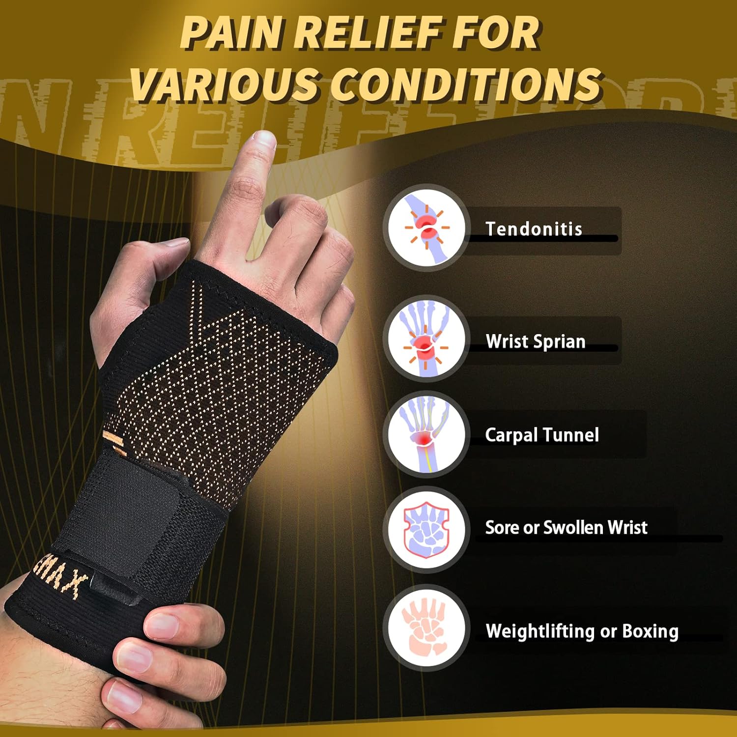 Indeemax copper-infused wrist support brace, adjustable compression sleeve for carpal tunnel, tendonitis, and pain relief on left or right hand