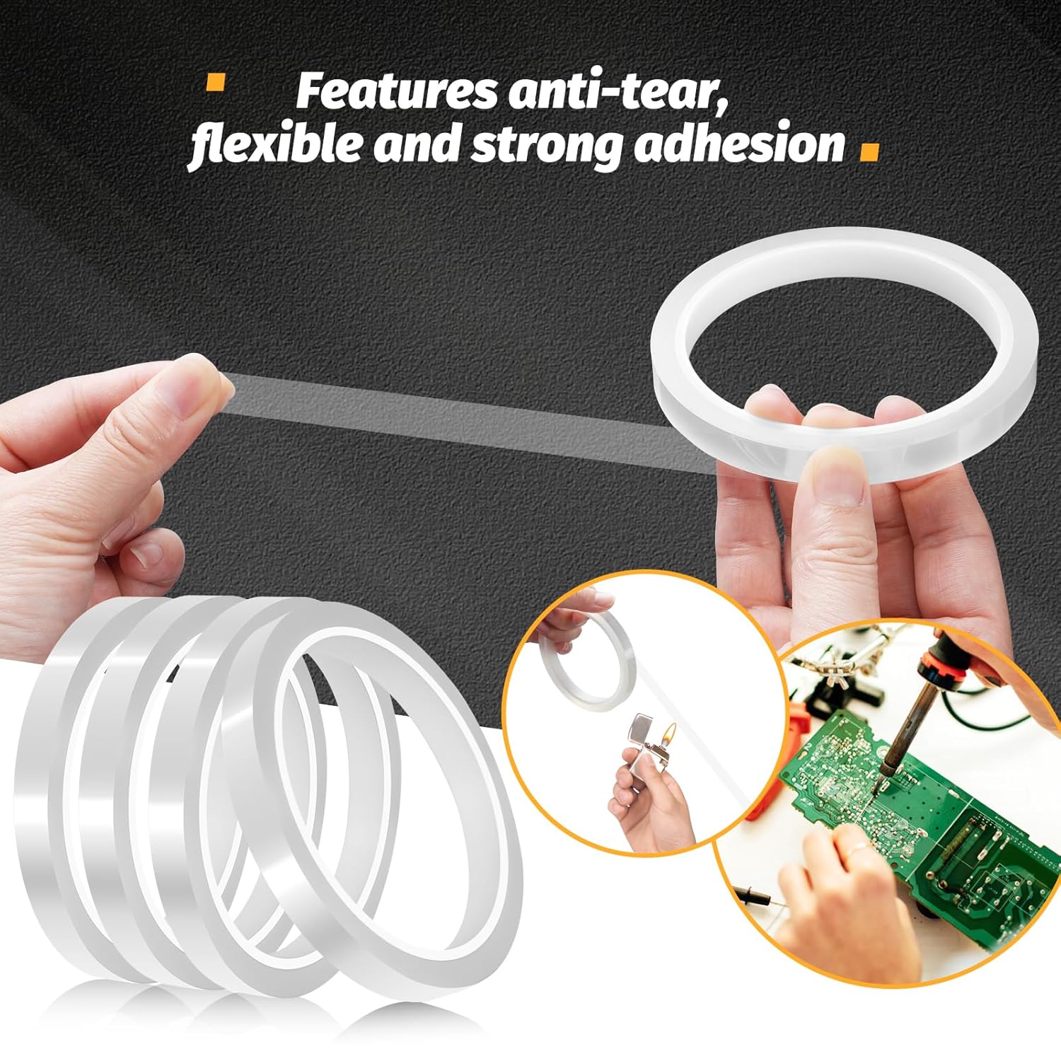 KitchenRaku high temperature polyimide tape 10mm x 33m, clear, heat resistant up to 260°C, ideal for soldering and 3D printing.