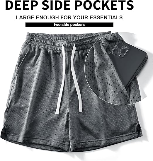 AIMPACT Men's Mesh Athletic Shorts | Double Layer Basketball & Workout Shorts | Breathable Gym Shorts with Pockets & Drawstring | Moisture-Wicking