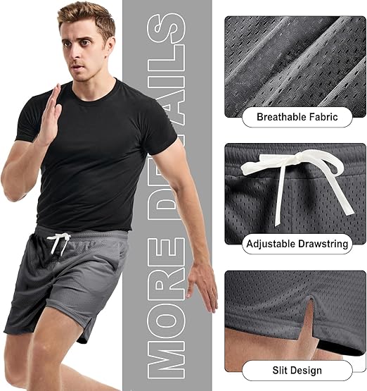 AIMPACT Men's Mesh Athletic Shorts | Double Layer Basketball & Workout Shorts | Breathable Gym Shorts with Pockets & Drawstring | Moisture-Wicking