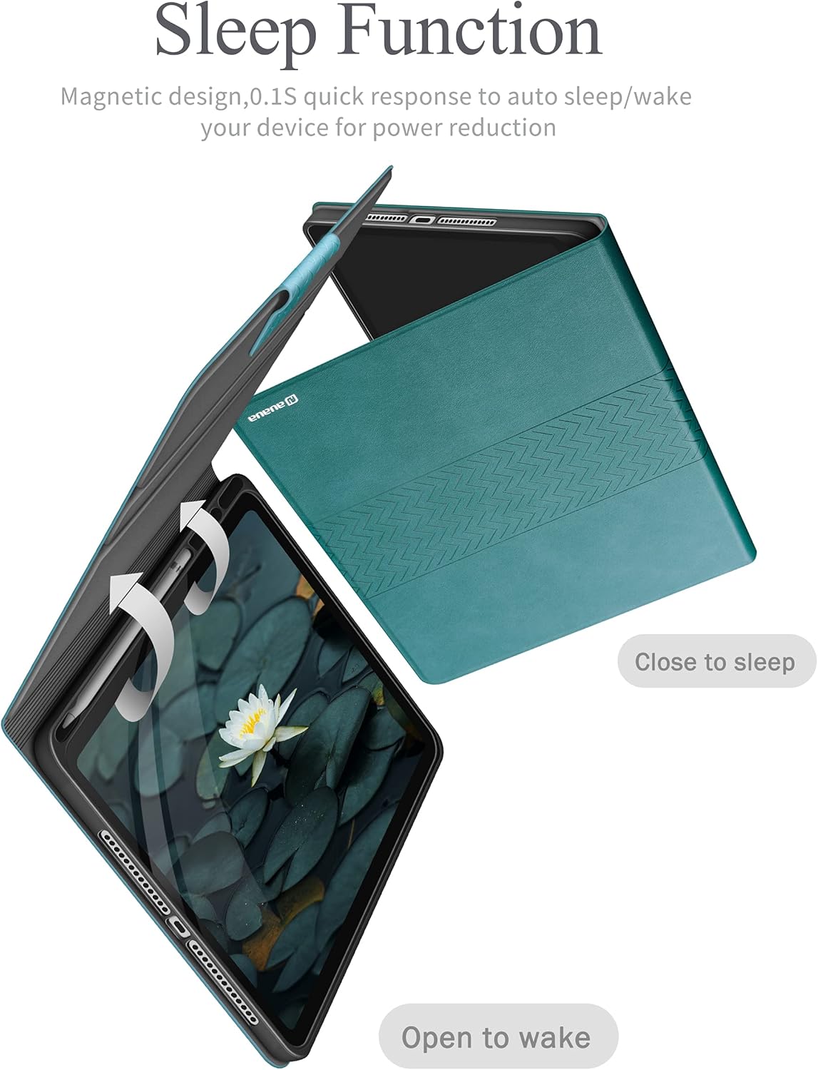 AUAUA vegan leather iPad case with pencil holder and auto sleep/wake for 9.7-inch iPad in green, showing the closed case with pencil slot.
