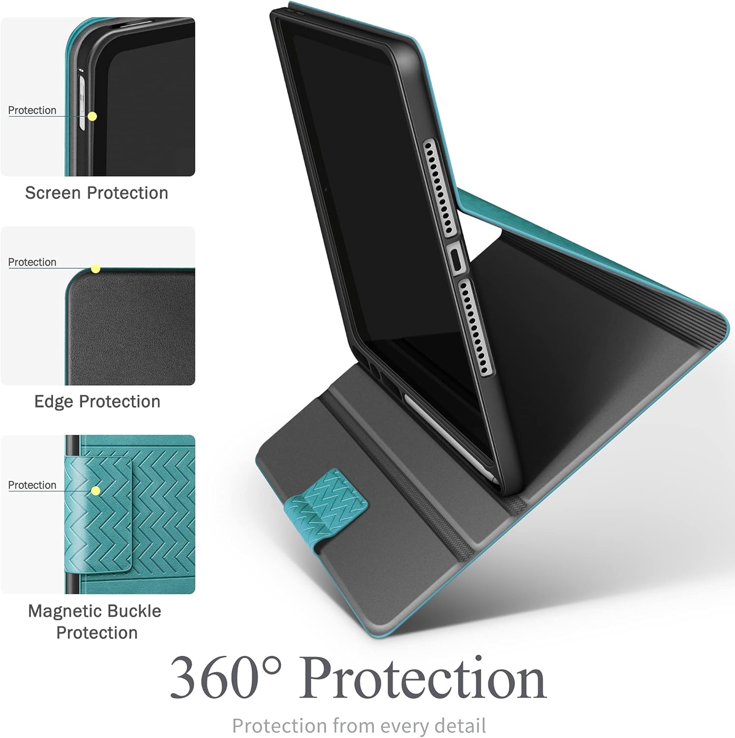 AUAUA vegan leather iPad case with pencil holder in green for 9.7-inch iPad, featuring auto sleep/wake function and sleek design.