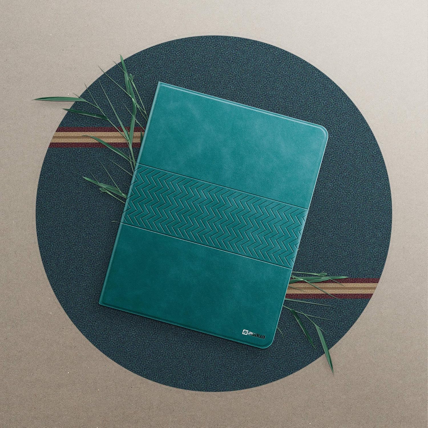 Green vegan leather iPad case by AUAUA with pencil holder and auto sleep/wake for 9.7-inch iPad, 6th and 5th generation, model 2018.