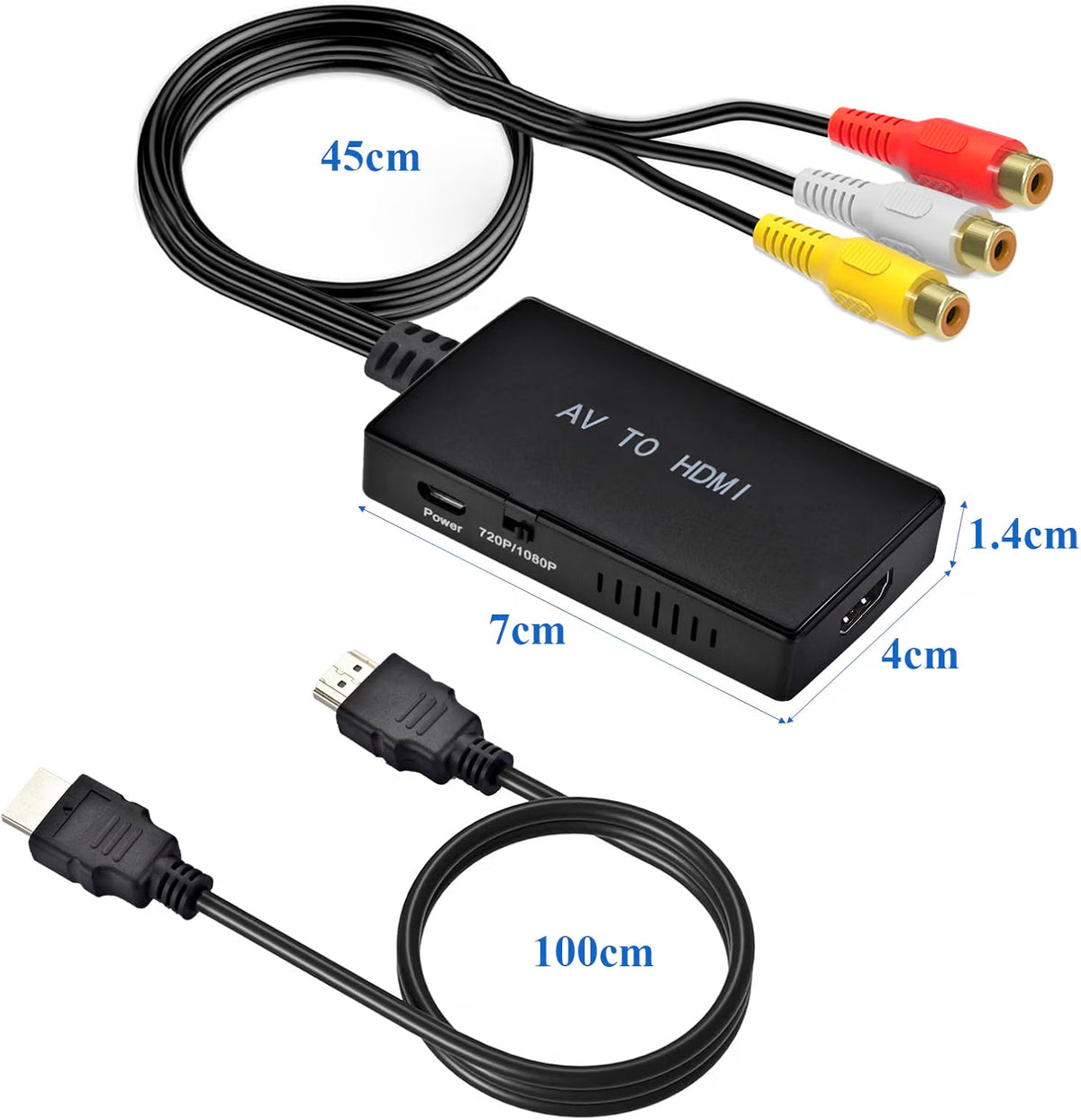 AXFEE RCA to HDMI Converter 1080P - AV to HDMI Adapter with HDMI Cable - For PS2  PS3  Xbox  SNES  N64  VHS  VCR  DVD  STB