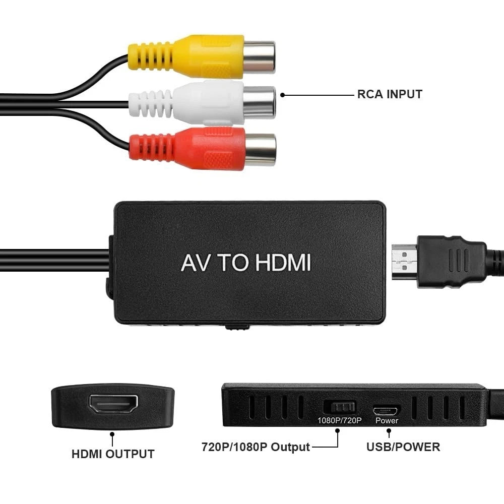 AXFEE RCA to HDMI Converter 1080P - AV to HDMI Adapter with HDMI Cable - For PS2  PS3  Xbox  SNES  N64  VHS  VCR  DVD  STB
