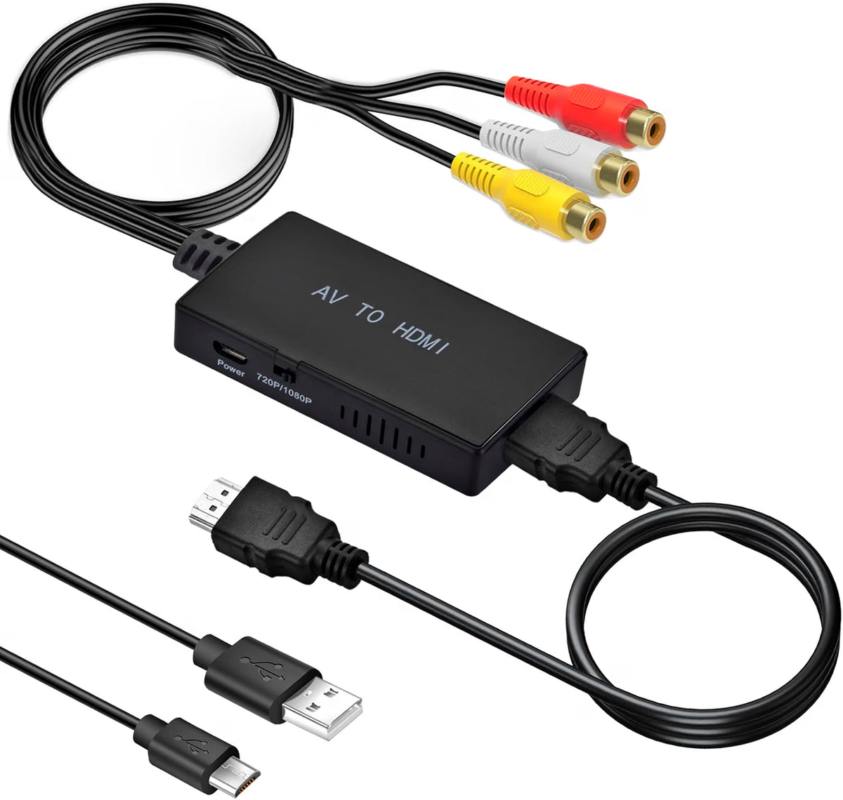 AXFEE RCA to HDMI Converter 1080P - AV to HDMI Adapter with HDMI Cable - For PS2  PS3  Xbox  SNES  N64  VHS  VCR  DVD  STB