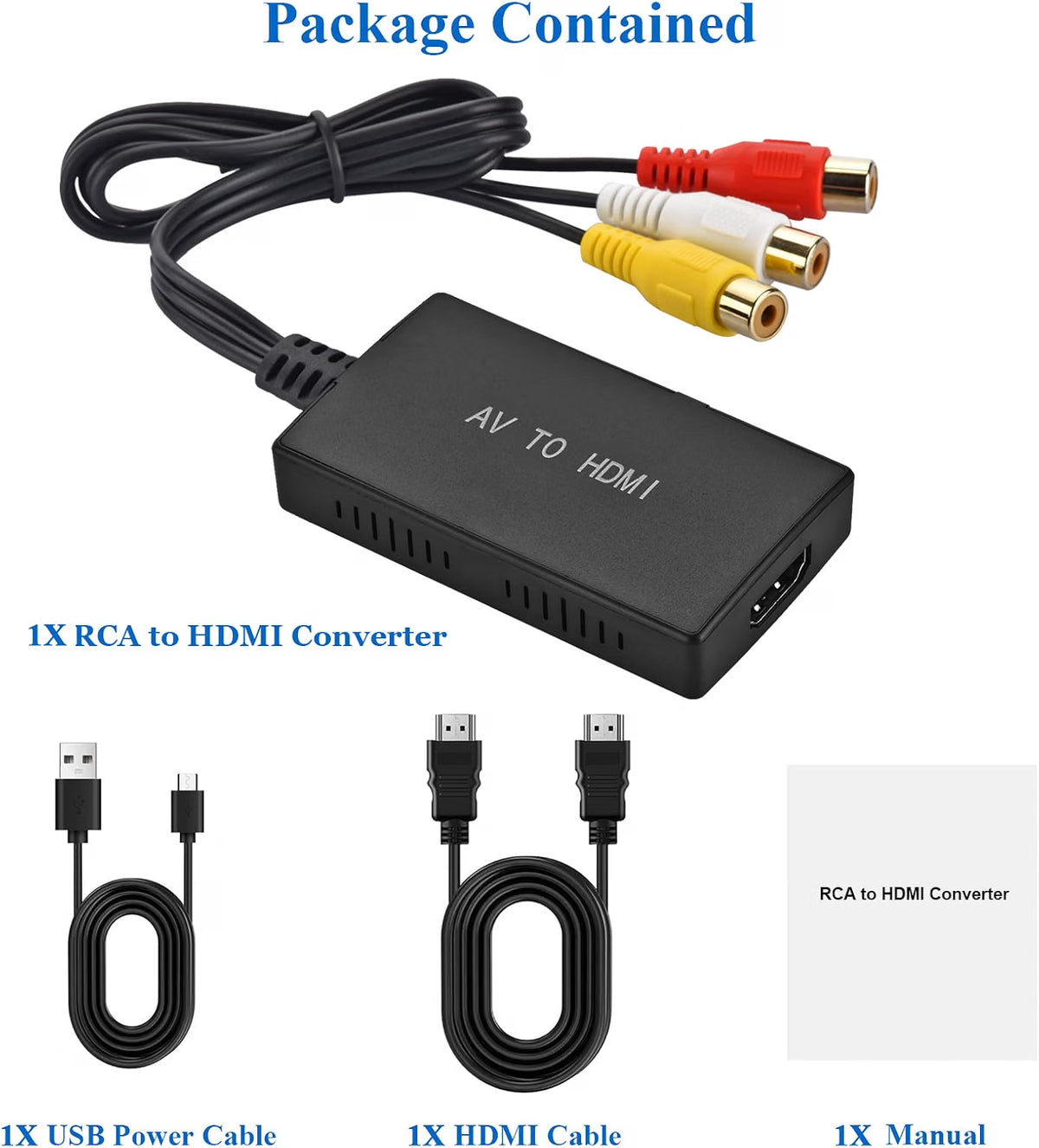 AXFEE RCA to HDMI Converter 1080P - AV to HDMI Adapter with HDMI Cable - For PS2  PS3  Xbox  SNES  N64  VHS  VCR  DVD  STB
