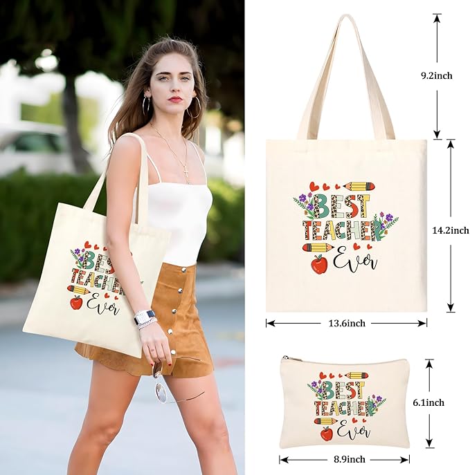 AYGE Canvas Tote & Makeup Bag Set | Reusable Christmas Gifts for Women, Teacher Appreciation, Travel & Beach Bag - Zeta Store