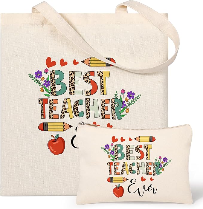 AYGE Canvas Tote & Makeup Bag Set | Reusable Christmas Gifts for Women, Teacher Appreciation, Travel & Beach Bag - Zeta Store