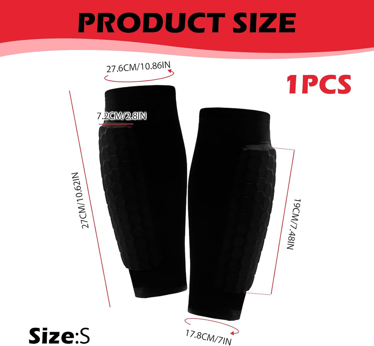 Amjkeji Football Shin Pads - Honeycomb Compression Sleeve Shin Guards - Protective Shin Defender - Black - Kids & Adults