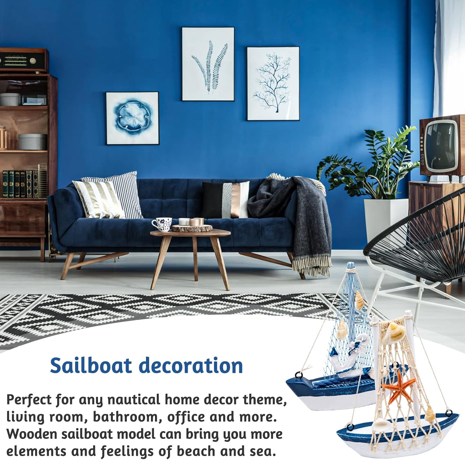 Two wooden sailboat ornaments by Amjkeji, miniature nautical decor for home, office, or special occasions with maritime theme.