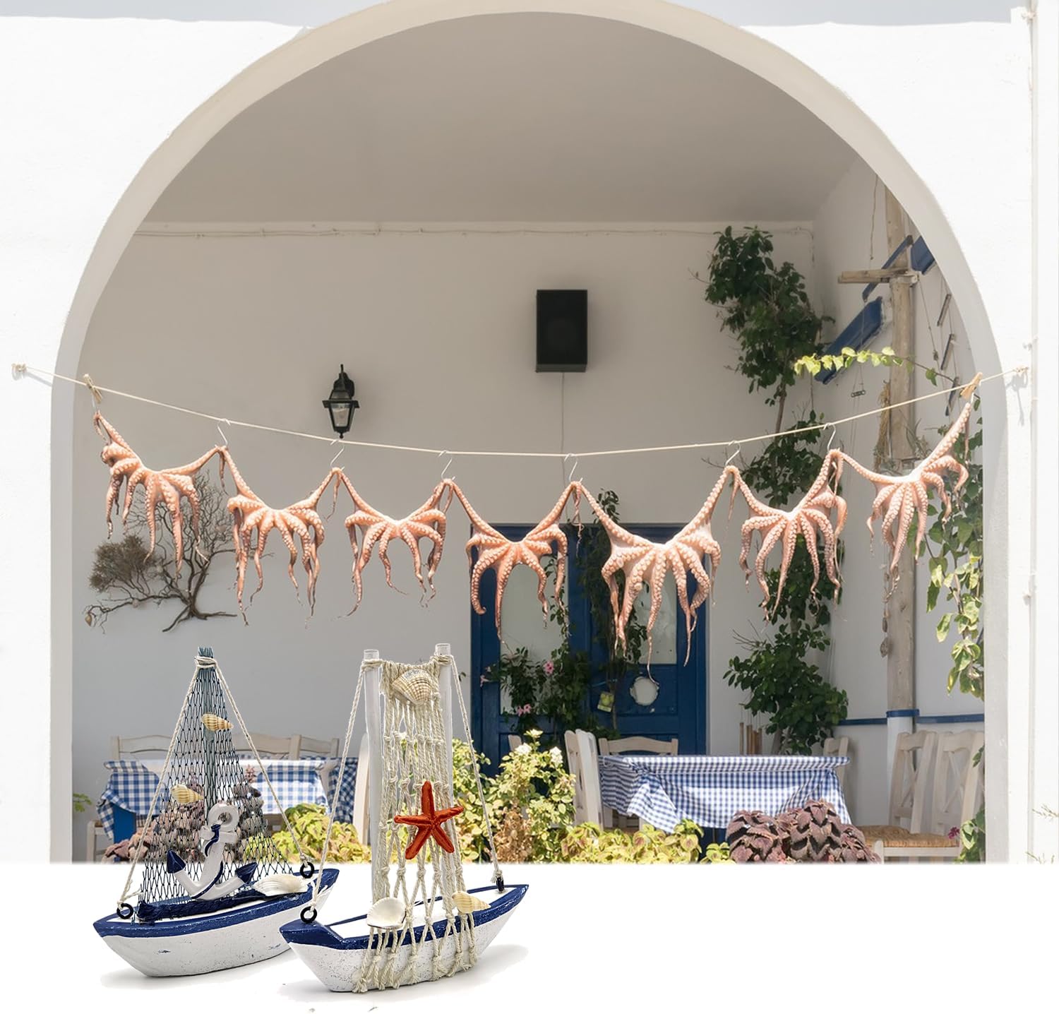 Set of two wooden sailboat decor ornaments by Amjkeji, miniature maritime-themed sailing boats for home or office decor.