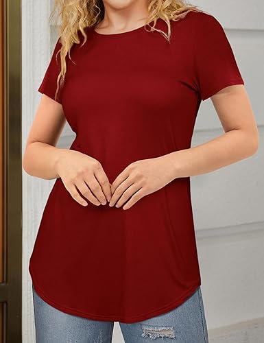 Amoretu Women's Summer Tunic Top | Casual Loose Fit Crewneck Tee | Long Curved Hem T-Shirt - Zeta Store