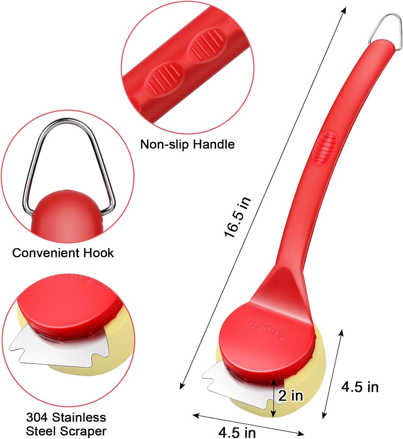 Anpro Bristle-Free BBQ Brush - ️ 304 STAINLESS STEEL ️ 16.5" SAFE CLEANING ️ NON-SLIP GRIP - Zeta Store