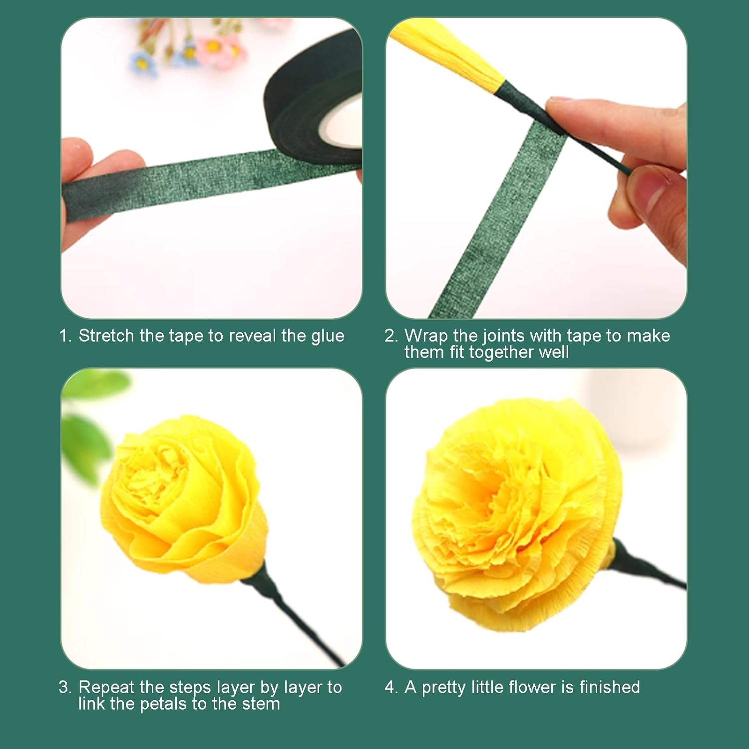 Aomhrek 3-Roll Florist Tape & 30cm Wire Set | Highly Flexible Floral Taping & Stem Wires for Flower Arranging, Bouquets & DIY Art