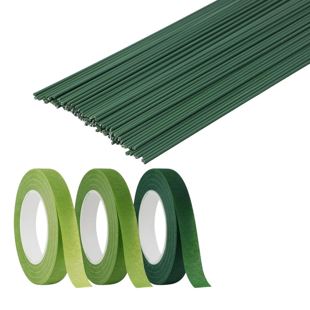 Aomhrek 3-Roll Florist Tape & 30cm Wire Set | Highly Flexible Floral Taping & Stem Wires for Flower Arranging, Bouquets & DIY Art