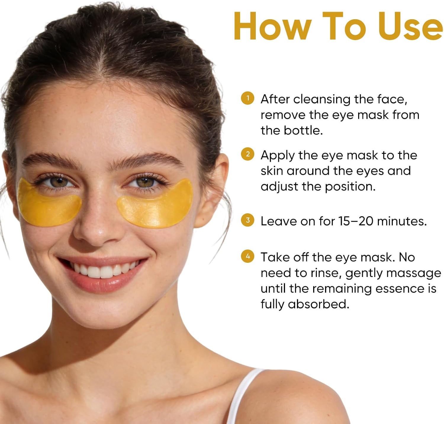 Aopeiboto Black Gold 24k under eye gel patches in a jar, showing the firming eye mask for puffy eyes, dark circles, and fine lines.