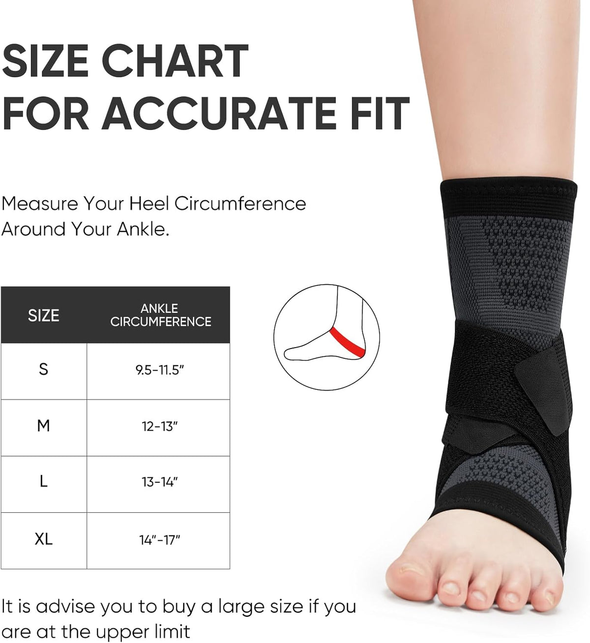 Avidda Ankle Support Brace Size M (1 Pack) - Adjustable Compression Sleeve for Plantar Fasciitis, Sprains & Pain Relief