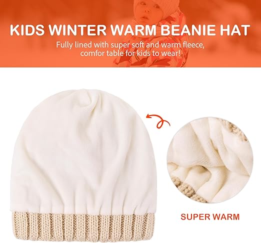 XOMZG 2-Pack Baby Winter Beanie Hats with Pom Poms, Fleece Lined Warm Knit Toddler Hats for Boys Girls 0-36 Months