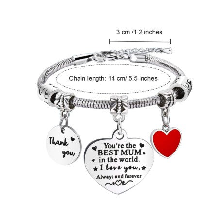 Bochoi. Brand New "Best Mum" Heart Charm Bracelet - Perfect Gift for Mom! - Zeta Store