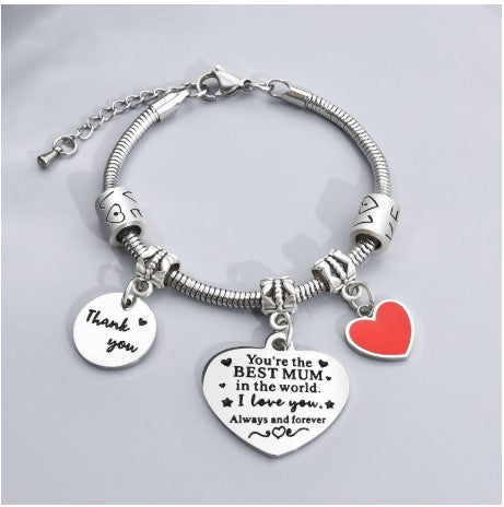 Bochoi. Brand New "Best Mum" Heart Charm Bracelet - Perfect Gift for Mom! - Zeta Store