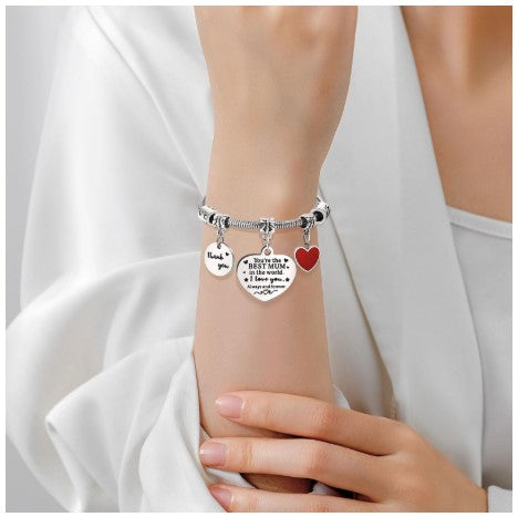 Bochoi. Brand New "Best Mum" Heart Charm Bracelet - Perfect Gift for Mom! - Zeta Store