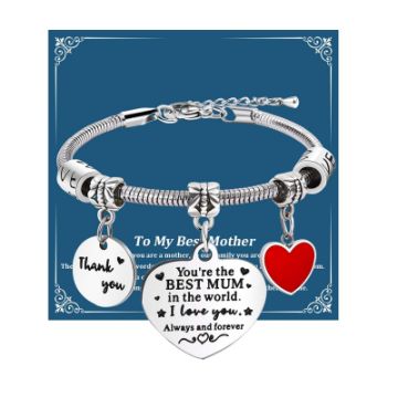 Bochoi. Brand New "Best Mum" Heart Charm Bracelet - Perfect Gift for Mom! - Zeta Store