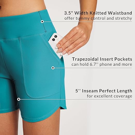 Baleaf Women's High-Waisted Swim Shorts  - Tummy Control Beach & Board Shorts | Brand New!