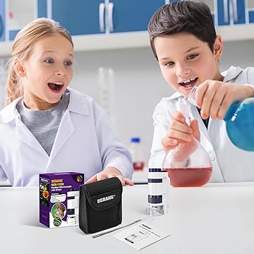 BEBANG 60X-135X Pocket Microscope for Kids & Adults – Includes 5 Specimen Slides | Portable Handheld Mini Microscope