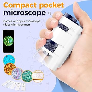 BEBANG 60X-135X Pocket Microscope for Kids & Adults – Includes 5 Specimen Slides | Portable Handheld Mini Microscope