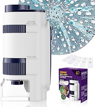 BEBANG 60X-135X Pocket Microscope for Kids & Adults – Includes 5 Specimen Slides | Portable Handheld Mini Microscope