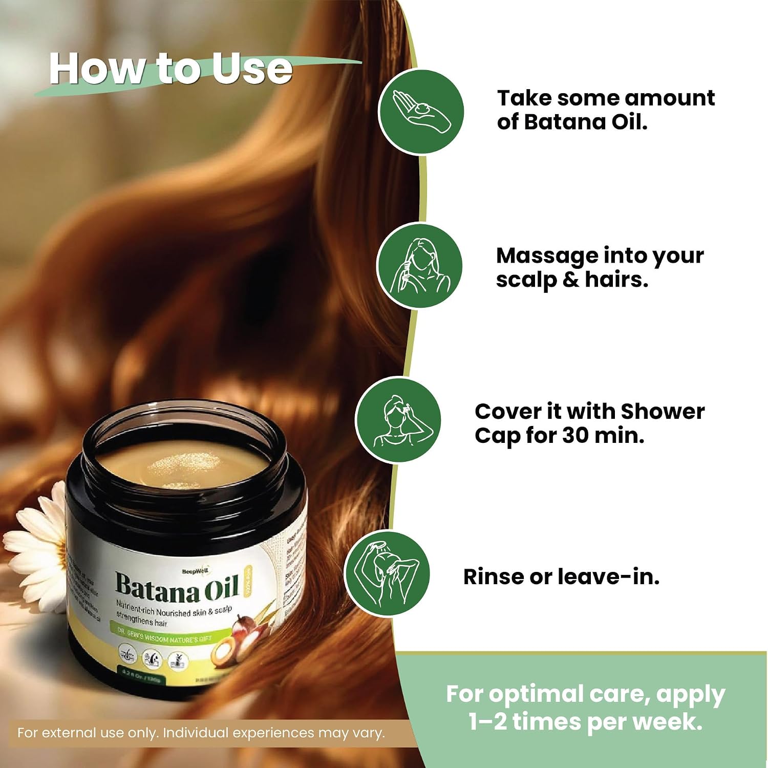 BeepWell Batana Oil for Hair Growth 4.2oz  120g - 100% Pure Unrefined Raw Batana Oil from Honduras - Dr. Sebi Inspired Natural Hair & Scalp Oil for Men & Women