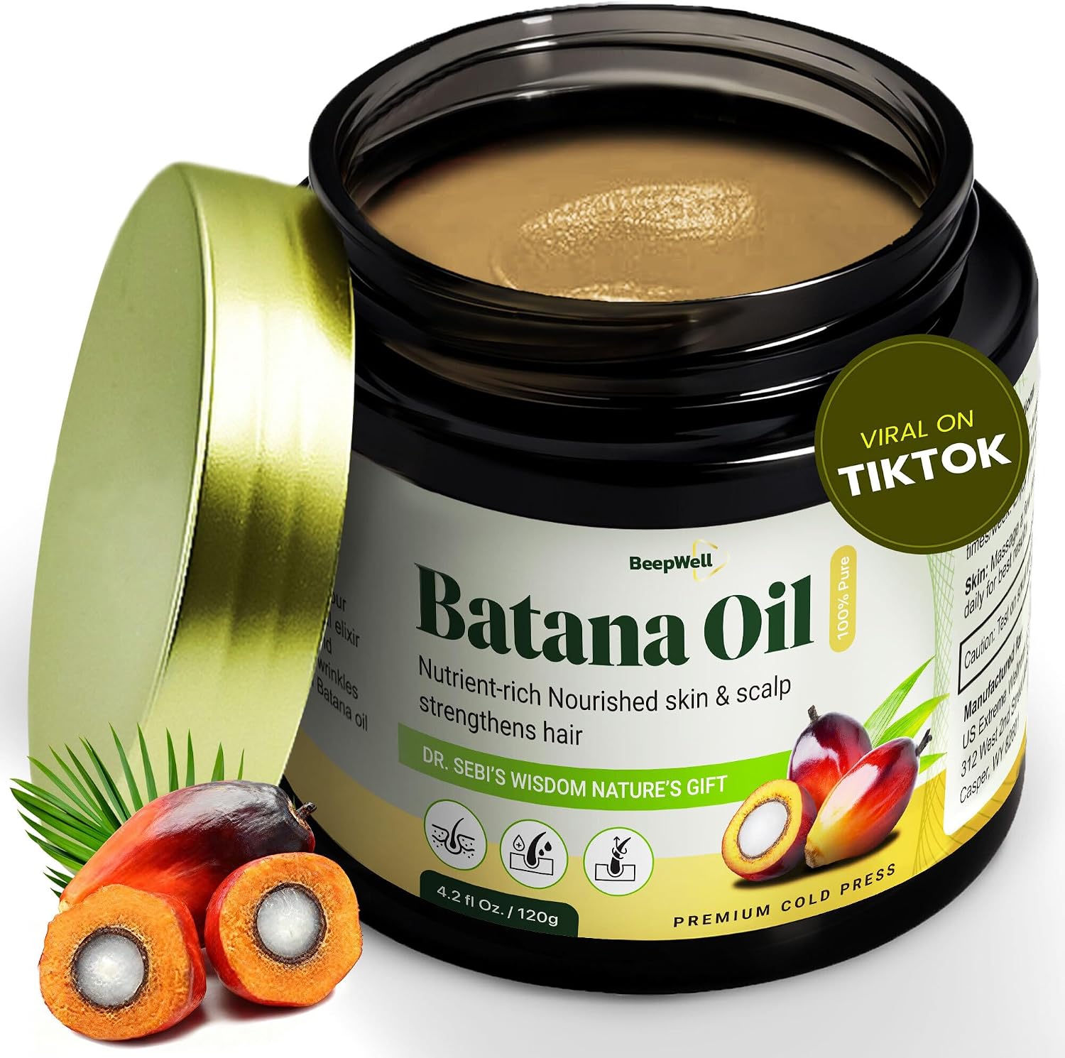 BeepWell Batana Oil for Hair Growth 4.2oz  120g - 100% Pure Unrefined Raw Batana Oil from Honduras - Dr. Sebi Inspired Natural Hair & Scalp Oil for Men & Women