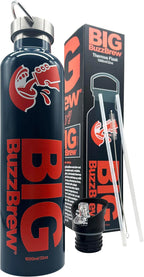 NEW! Big BuzzBrew 1L Insulated Thermos Flask | 2 Lids, 2 Straws & Brush | 24hr Cold & 12hr Hot | Leakproof Stainless Steel Sports Bottle