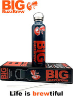 NEW! Big BuzzBrew 1L Insulated Thermos Flask | 2 Lids, 2 Straws & Brush | 24hr Cold & 12hr Hot | Leakproof Stainless Steel Sports Bottle