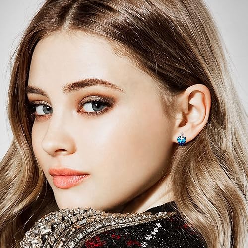 Infinionly blue crystal heart stud earrings made of 925 silver and zircon, elegant jewelry for women and girls.