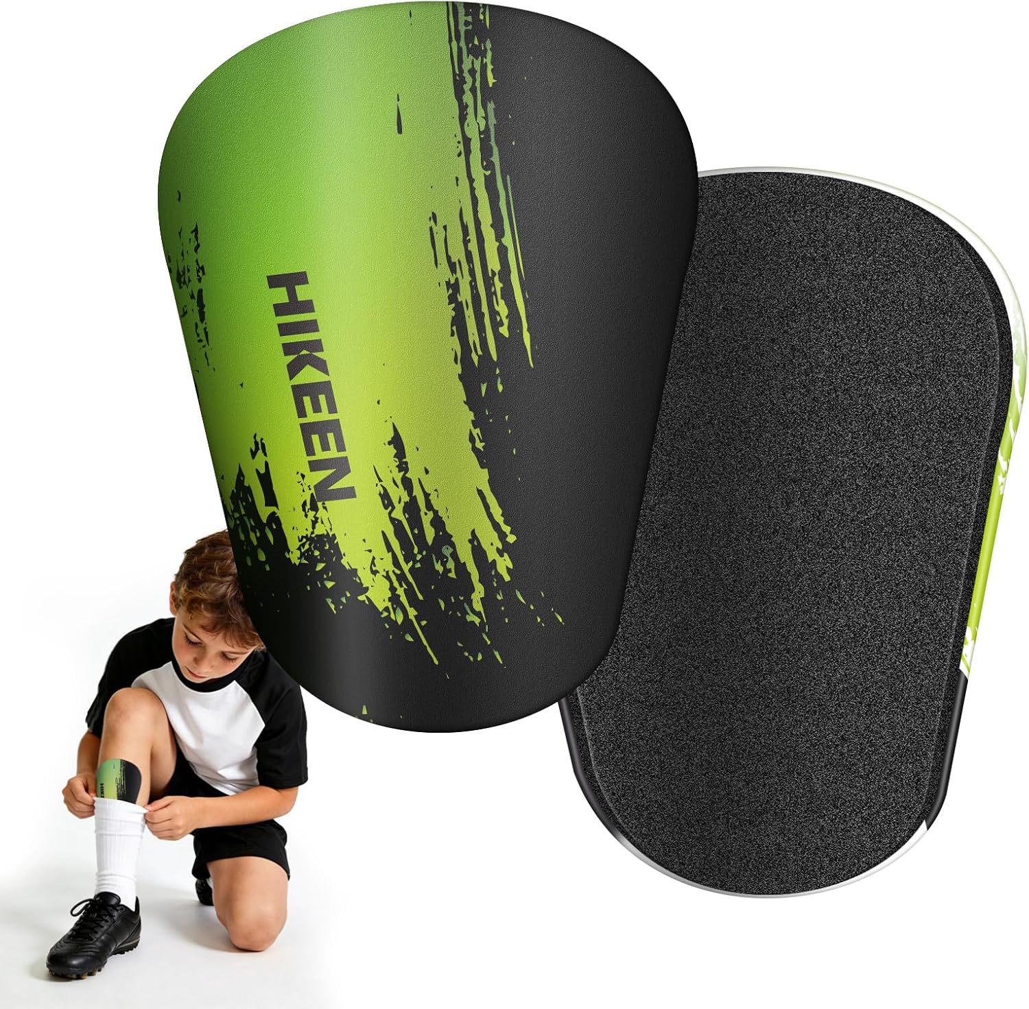 Boosteady Mini Football Shin Pads - 1 Pair Extra Small 12 X 8 Cm Non-slip Front Leg Guards - Ultra-lightweight Green