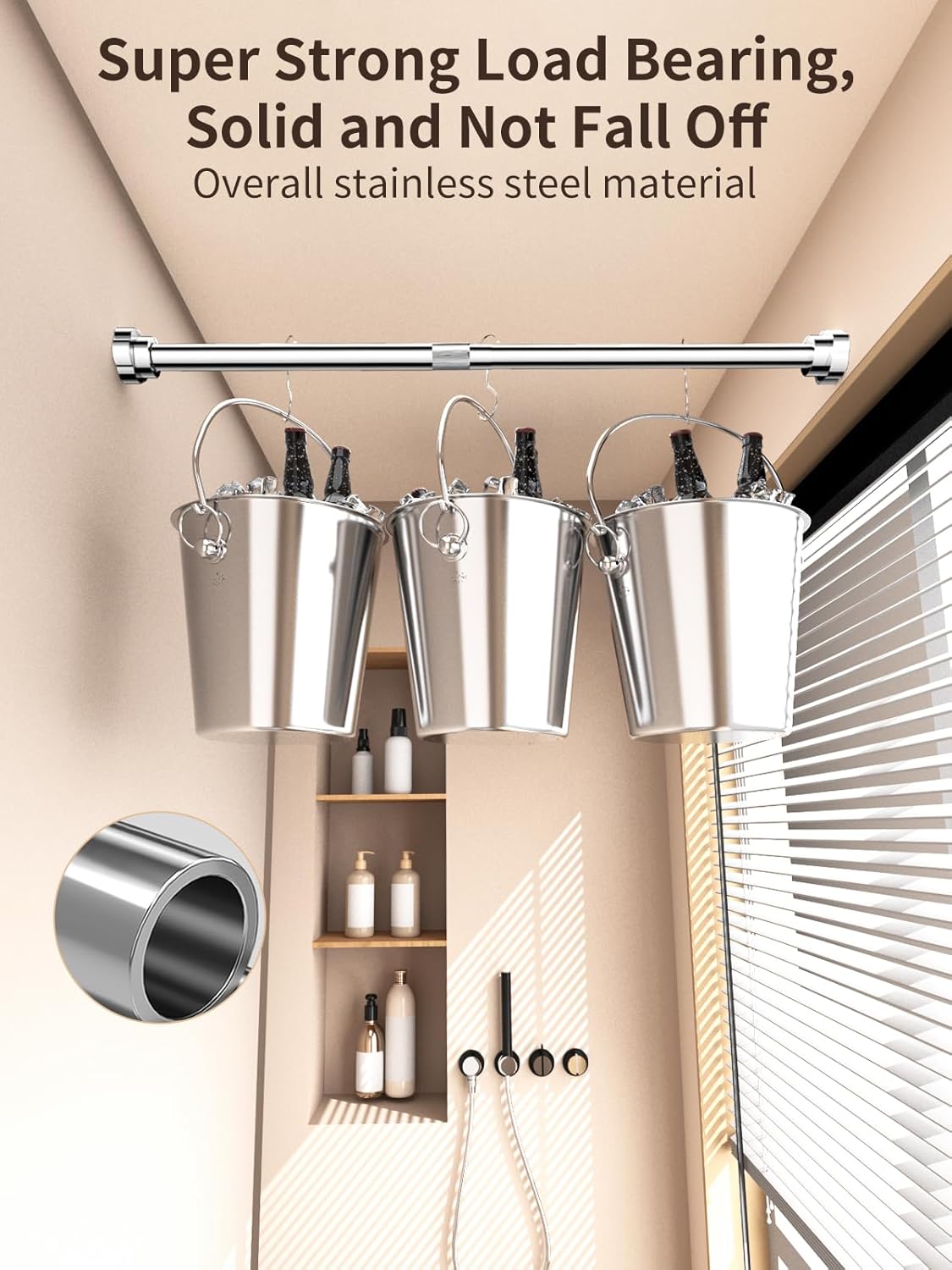 Boscznorp 2-pack stainless steel telescopic tension rods extending from 65 to 100cm, ideal for shower curtains, closets, and doors.